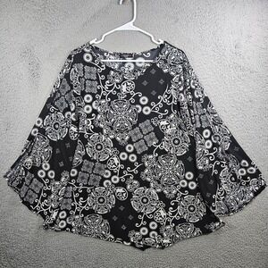 Cocomo Tunic Top Blouse Women‎ XL Bell Sleeve Stretch Geometric Black White